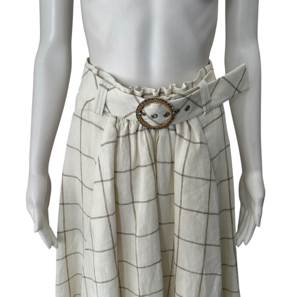 $895 Maison Common Ivory Check Linen Belted Skirt Size 36/US 4 - Picture 2 of 8